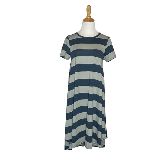 Lularoe Carly Swing Dress- Gray and Blue Stripe xxs - Picture 5 of 7